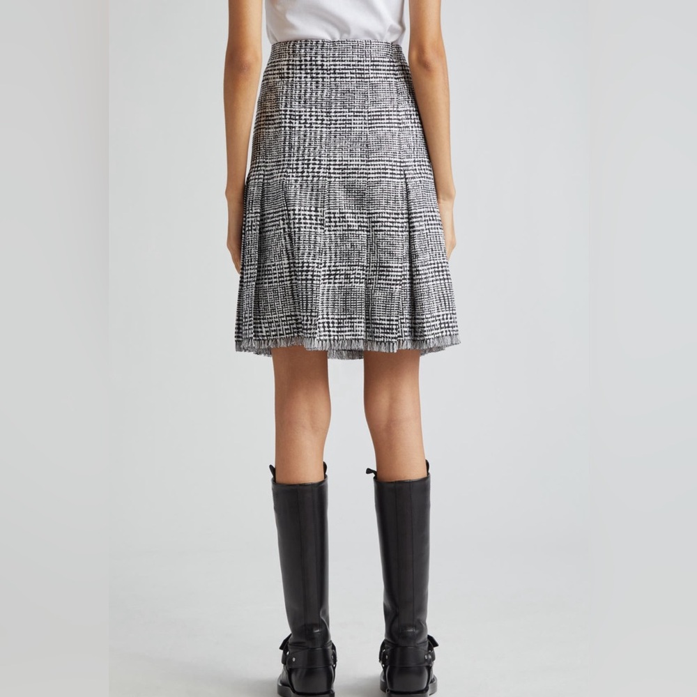 Warped Houndstooth Fringe Trim Wrap Skirt